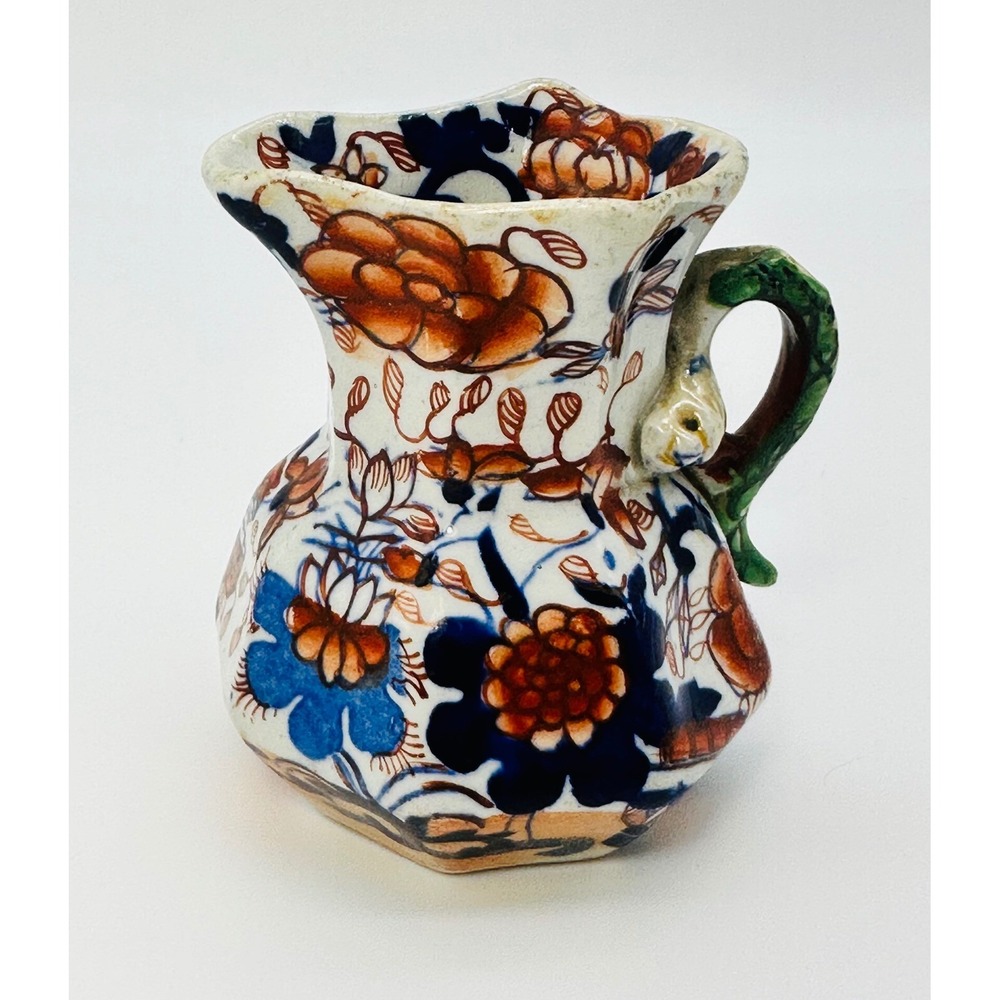 Antique Masons Patent Ironstone Hydra Jug Miniature Serpent Handle Imari 3.25"